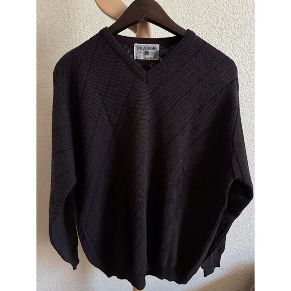 Vtg Idea Uomo Wool Blend Sweater Striped M Made In Italy Brown Preppy Professor - Picture 1 of 11